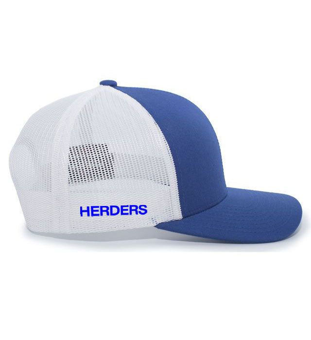 Trucker Hat with White Mesh Embroidered Herder Head in Montana