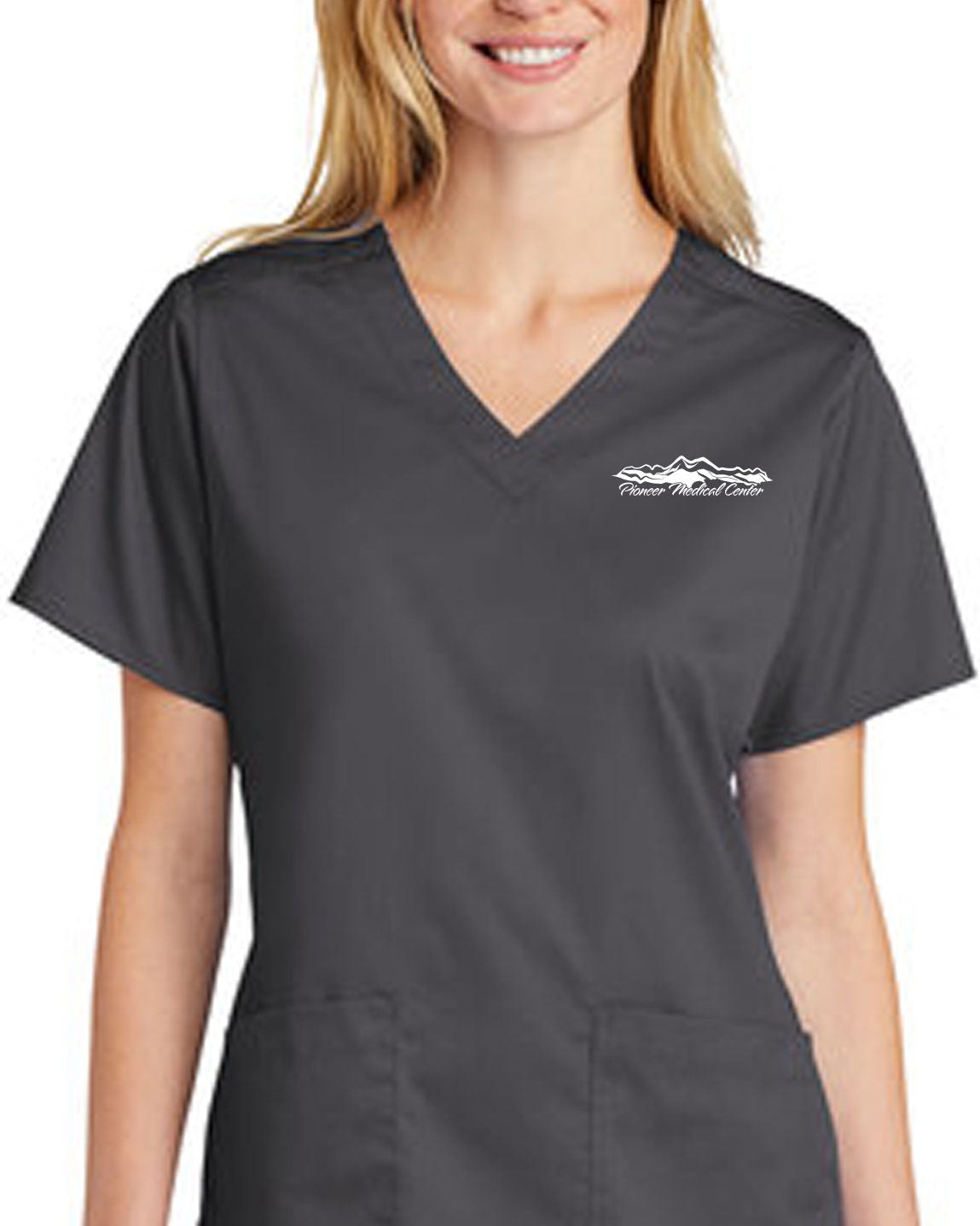Ladies' Pewter V-neck Scrub Top