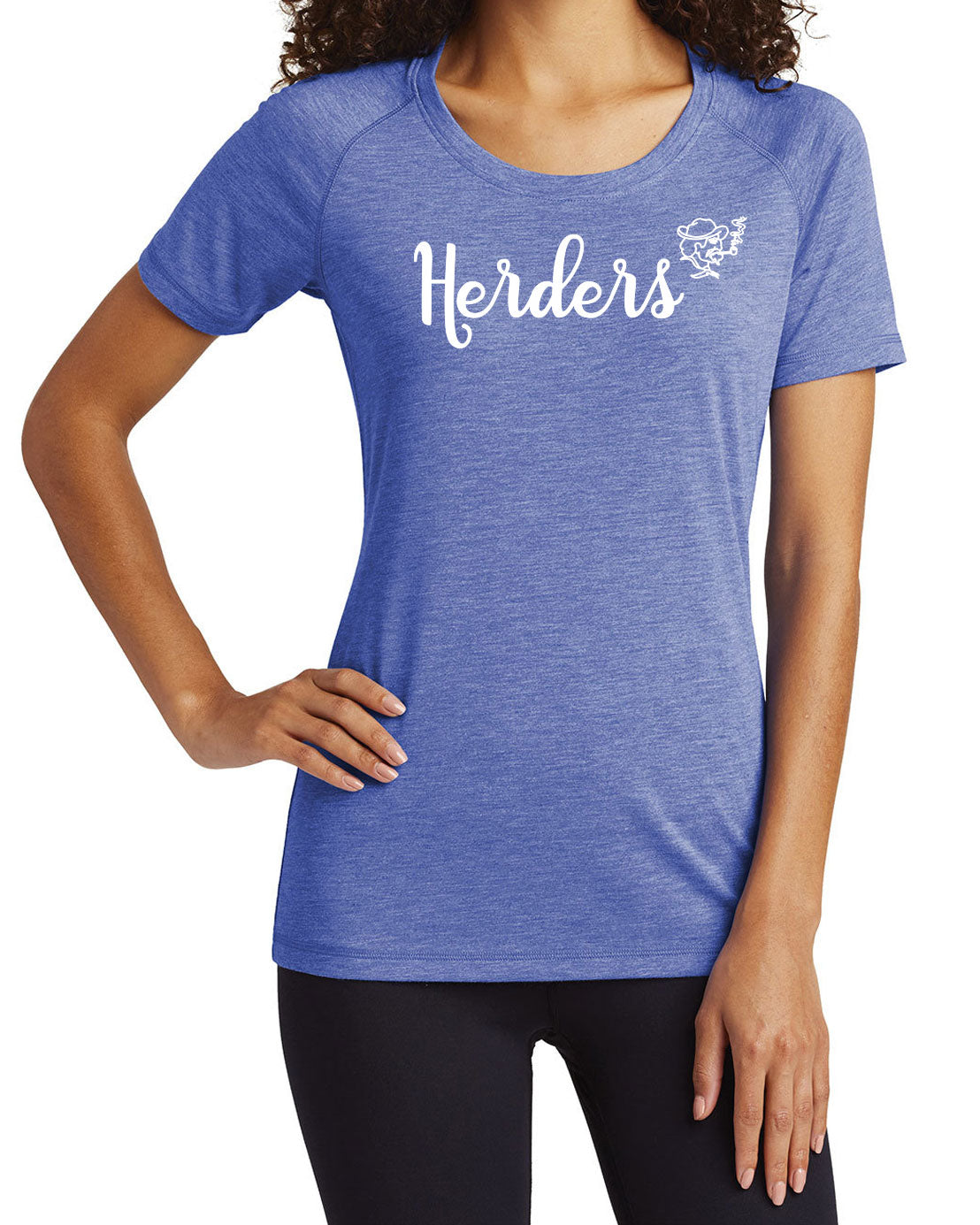 Women's True Royal T-Shirt Heather Modern Script Herders Design 1